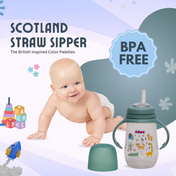 Adore Scotland Wide neck Soft Straw Sipper with Twin Handle-250ml- Green