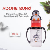 Adore BUNK! Character Hood Glass Spout Sipper with Twin Handle- 125ml- Penguin