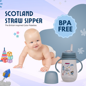 Adore Scotland Wide neck Soft Straw Sipper with Twin Handle-250ml- Blue