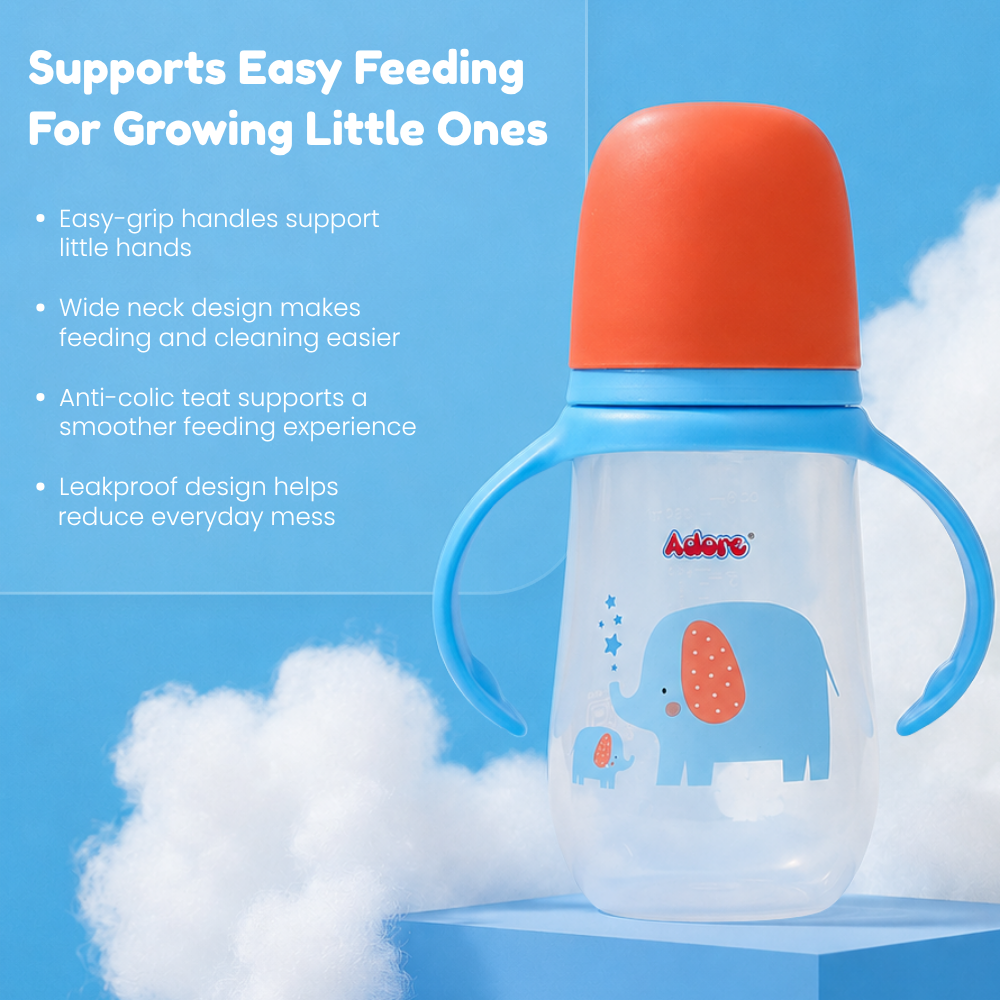 Adore Nok Nok Wide neck Feeding Bottle With Twin Handle 250ml - New Blue