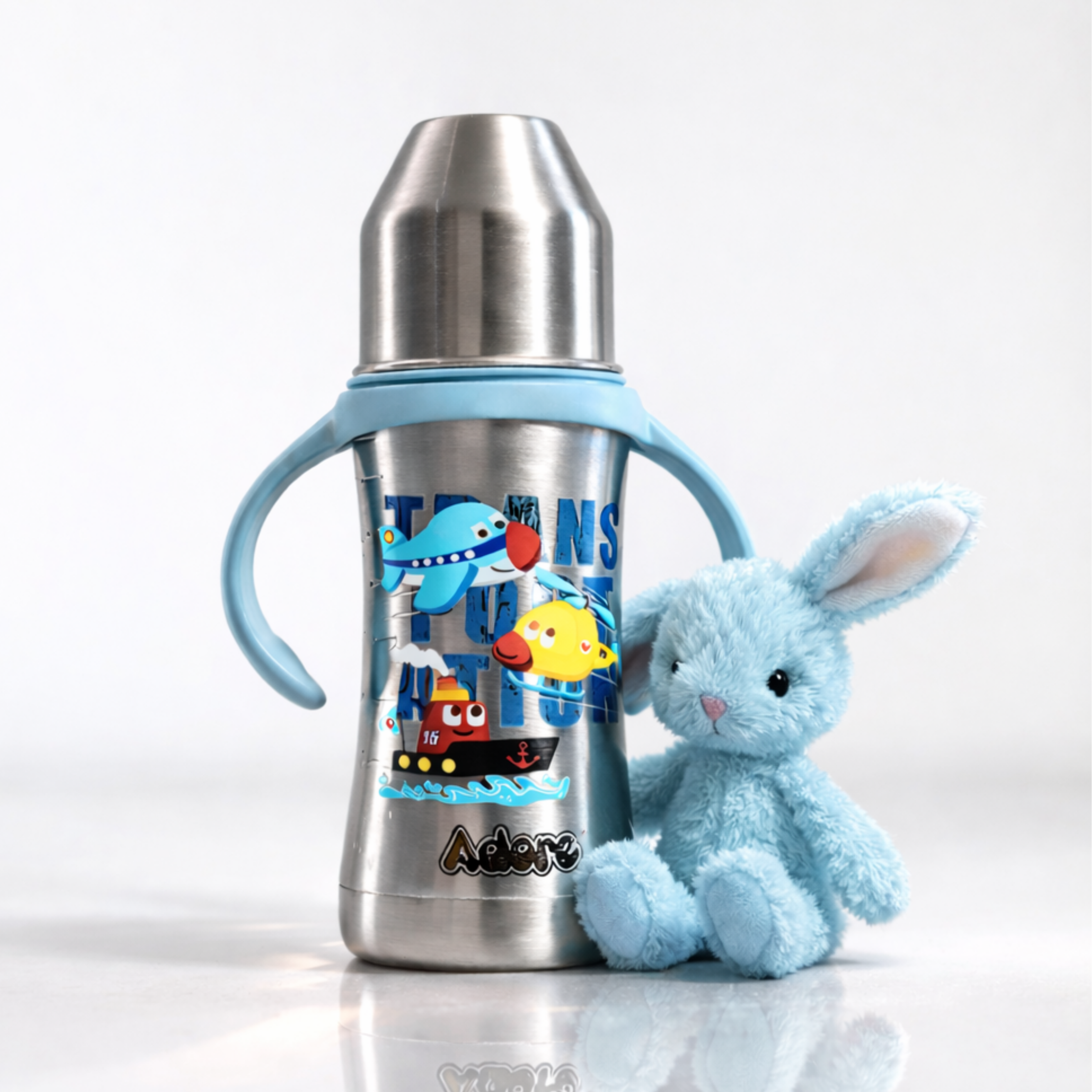 Adore Twilight 2in 1 Stainless Steel Sipper with Twin Handle 250ml - Blue Transport