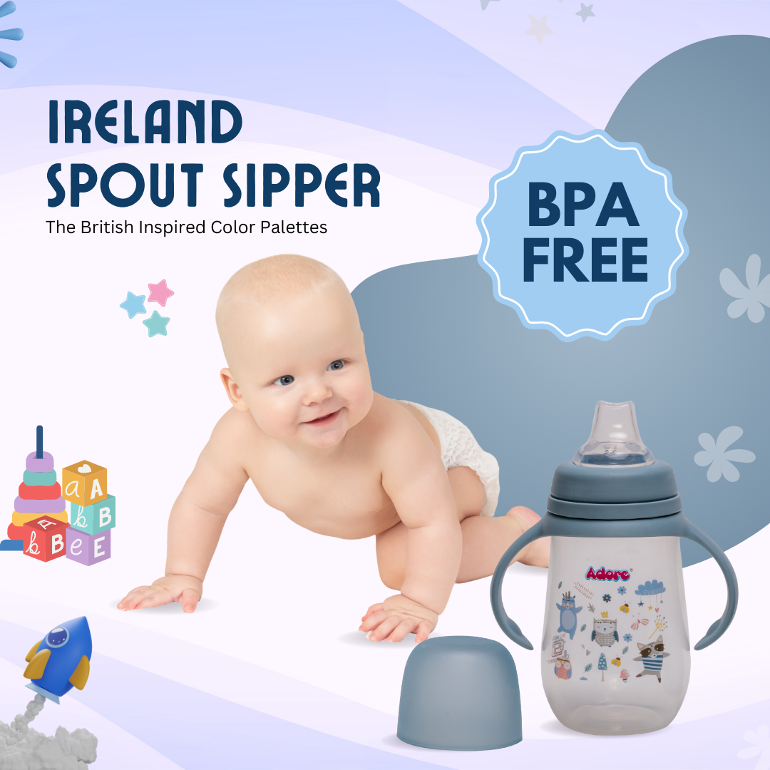 Adore Ireland Wide Neck Soft Spout sipper with Twin Handle-250ml- Blue