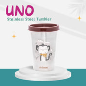 Adore Uno Printed Stainless Steel Tumbler with Spill Proof Lid 300 ml - Brown