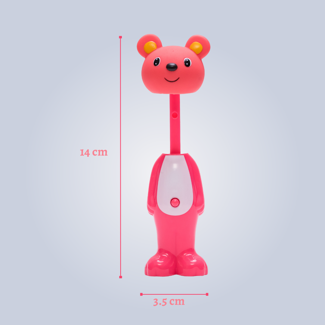 Adore Kids Pop Up Toothbrush with Safety Head Attractive Character - Pink Teddy