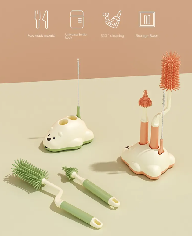 Adore Polar Bear 3 in 1 Bottle Cleaning Brush kit with Drying Stand - Pink