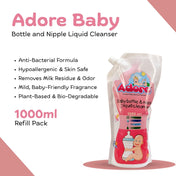 Adore Baby Bottle, Nipple & Vegetable Liquid Cleanser 1000ml- Refill Pack