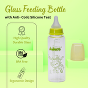 Adore Glaze Senior 2 Stage Glass Feeding Bottle with Anti- Colic Teat -250ml- Green