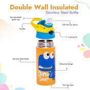 Adore Helios! Double Wall Insulated Stainless Steel Sipper 350ml- Yellow Dino