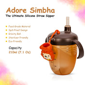 Adore Simbha- The Silicon Straw Sipper with Gravity Ball & Twin Handle 210ml Brown