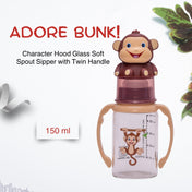 Adore BUNK! Character Hood Glass Spout Sipper with Twin Handle- 125ml- Monkey