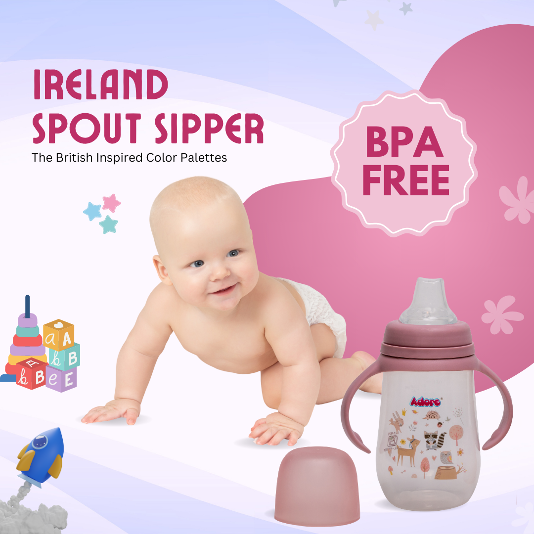 Adore Ireland Wide Neck Soft Spout sipper with Twin Handle-250ml- Pink