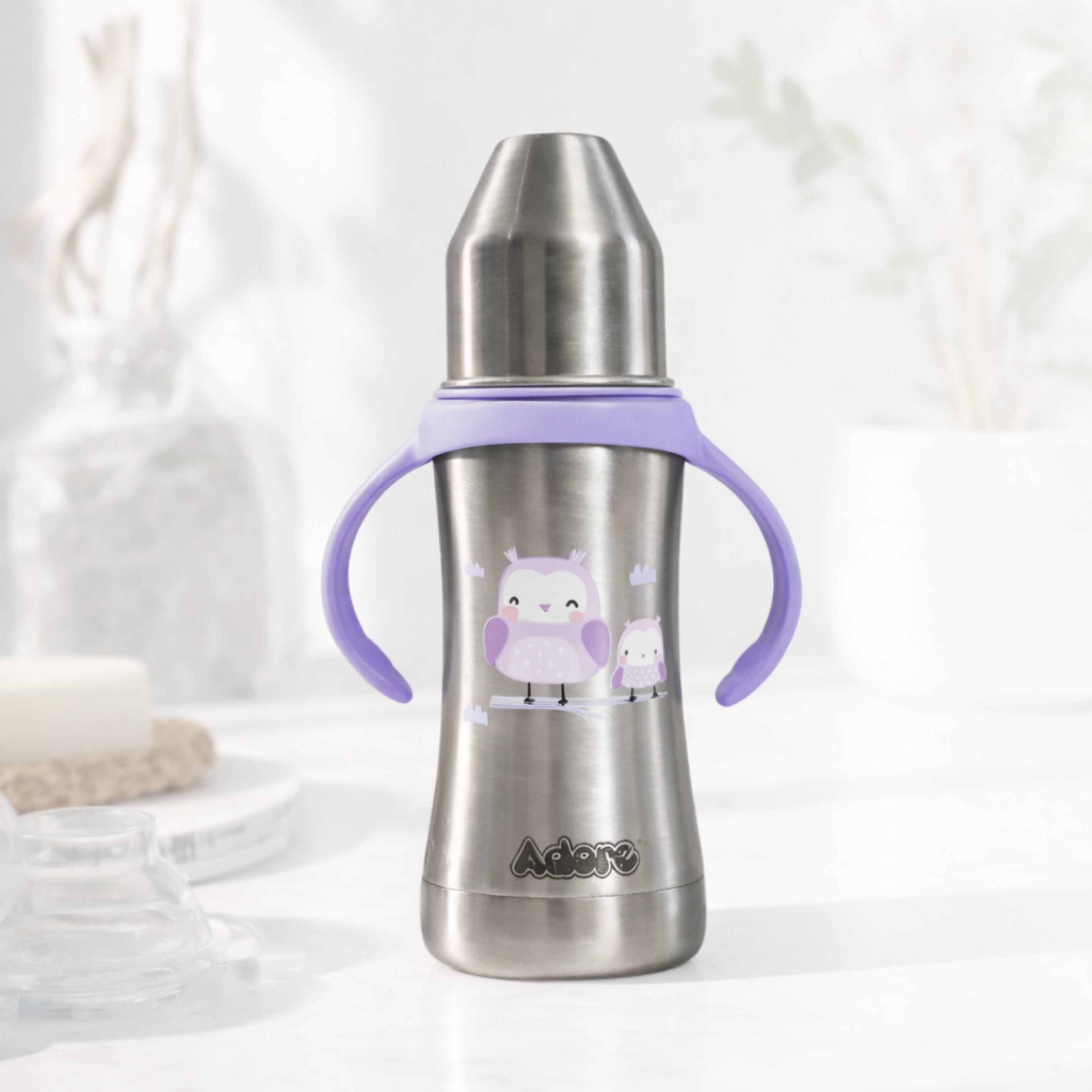 Adore Twilight 2in 1 Stainless Steel Sipper with Twin Handle 250ml - Purple Owl