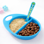 Adore Supper Hero Feeding Bowl with Spoon, Fork & Wooden Masher- Blue