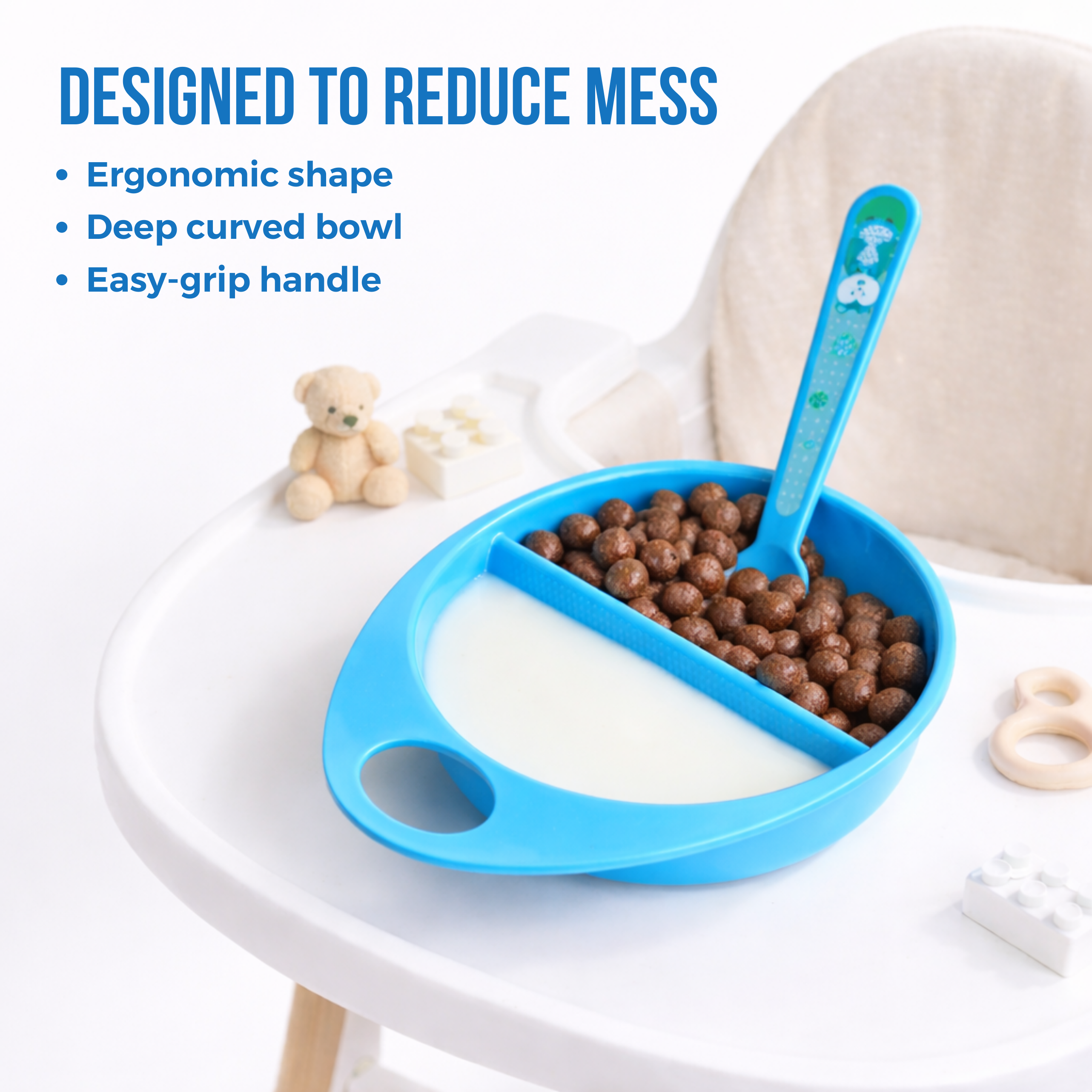 Adore Supper Hero Feeding Bowl with Spoon, Fork & Wooden Masher- Blue