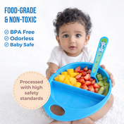 Adore Supper Hero Feeding Bowl with Spoon, Fork & Wooden Masher- Blue