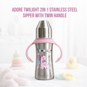 Adore Twilight 2in 1 Stainless Steel Sipper with Twin Handle 250ml - Pink Dino