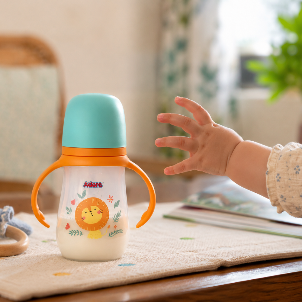 Adore Nok Nok Wide neck Feeding Bottle With Twin Handle 250ml - Orange