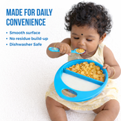 Adore Supper Hero Feeding Bowl with Spoon, Fork & Wooden Masher- Blue