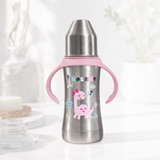 Adore Twilight 2in 1 Stainless Steel Sipper with Twin Handle 250ml - Pink Dino