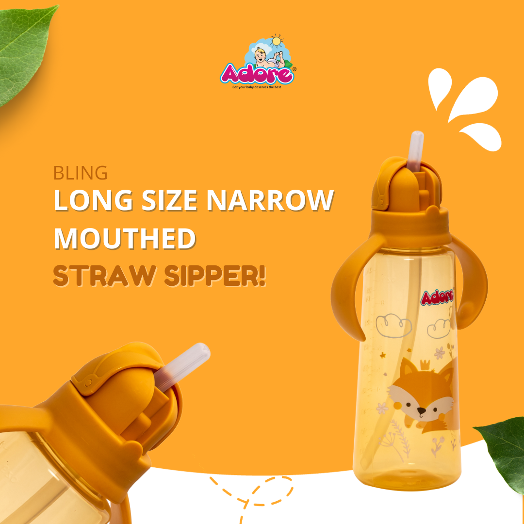 Adore Bling Straw Sipper with Handle & Retractable Head - 270 ml- Yellow