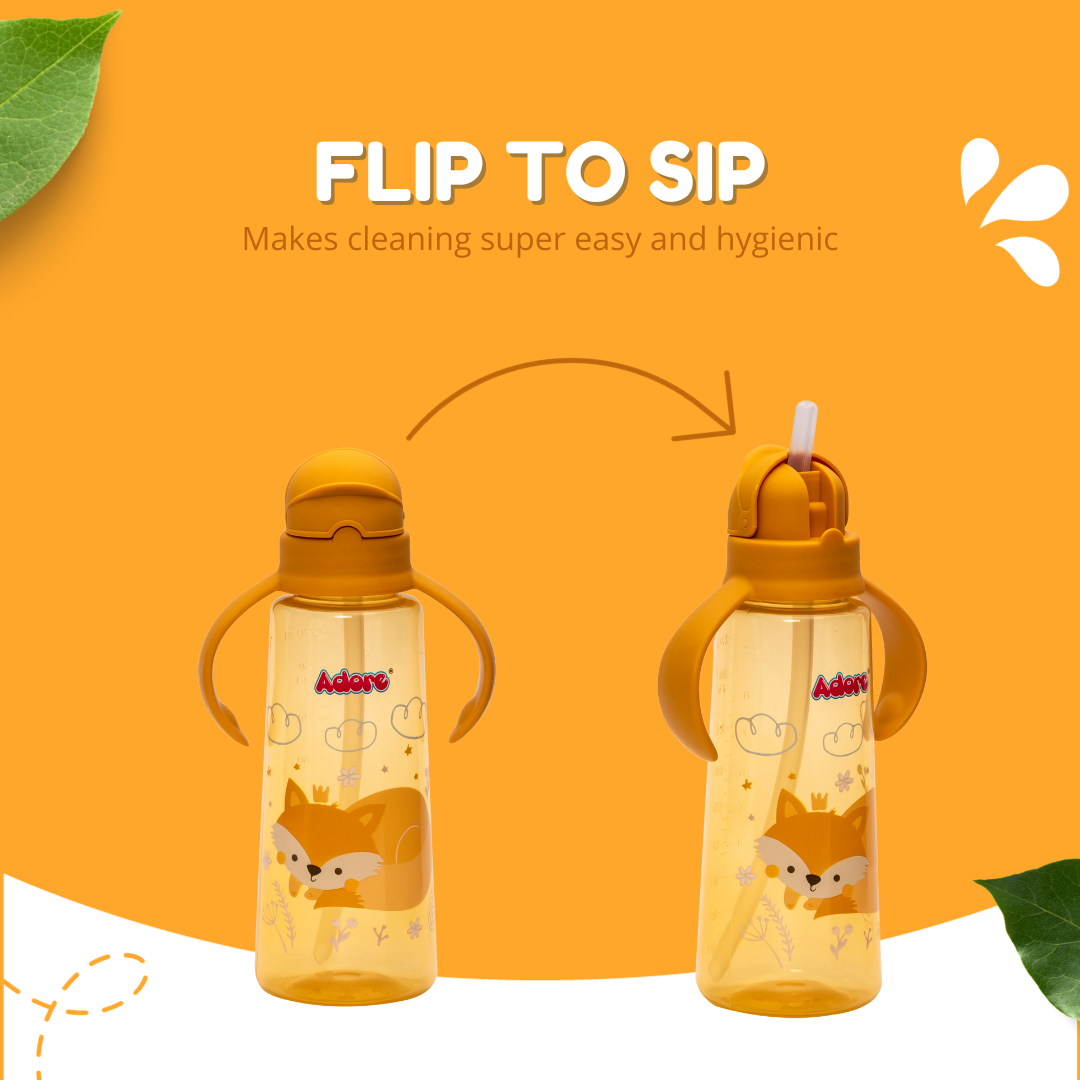 Adore Bling Straw Sipper with Handle & Retractable Head - 270 ml- Yellow