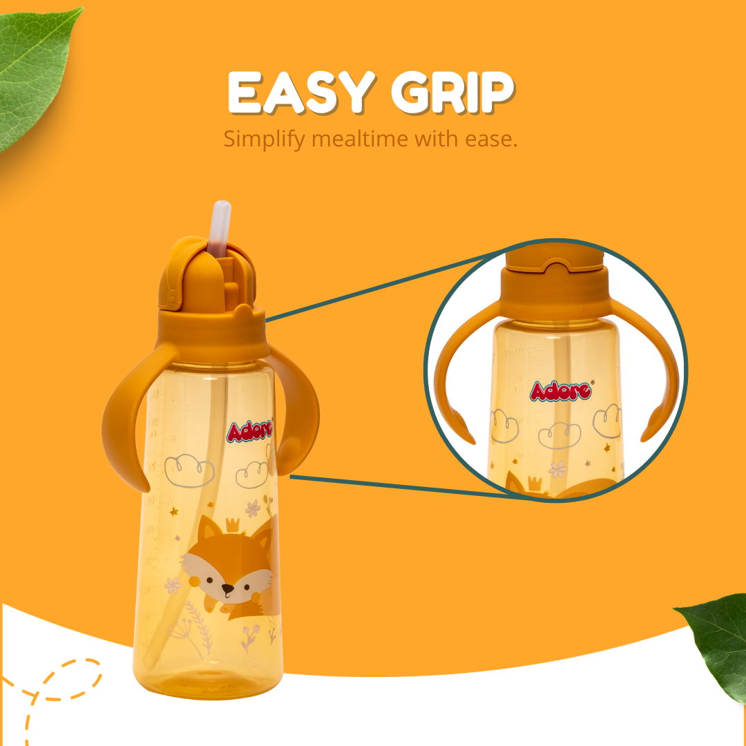 Adore Bling Straw Sipper with Handle & Retractable Head - 270 ml- Yellow