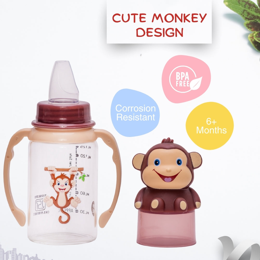 Adore BUNK! Character Hood Glass Spout Sipper with Twin Handle- 125ml- Monkey