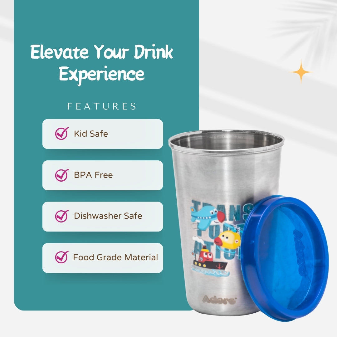 Adore Uno Printed Stainless Steel Tumbler with Spill Proof Lid 300 ml - Dark Blue