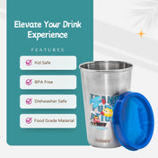 Adore Uno Printed Stainless Steel Tumbler with Spill Proof Lid 300 ml - Dark Blue