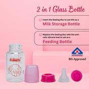 Adore Glaze Senior 2 Stage Glass Feeding Bottle with Anti- Colic Teat -250ml- Pink