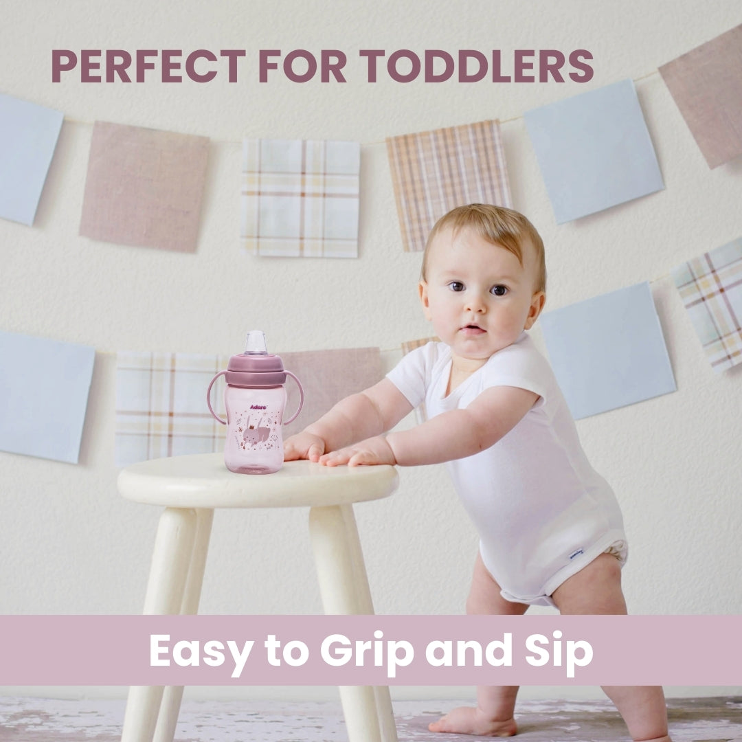 Adore ARRO Soft Spout Sipper with Dust Free Cap and Twin Handle 270ml - Pink