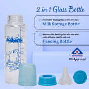 Adore Glaze Senior 2 Stage Glass Feeding Bottle with Anti- Colic Teat -250ml- Blue
