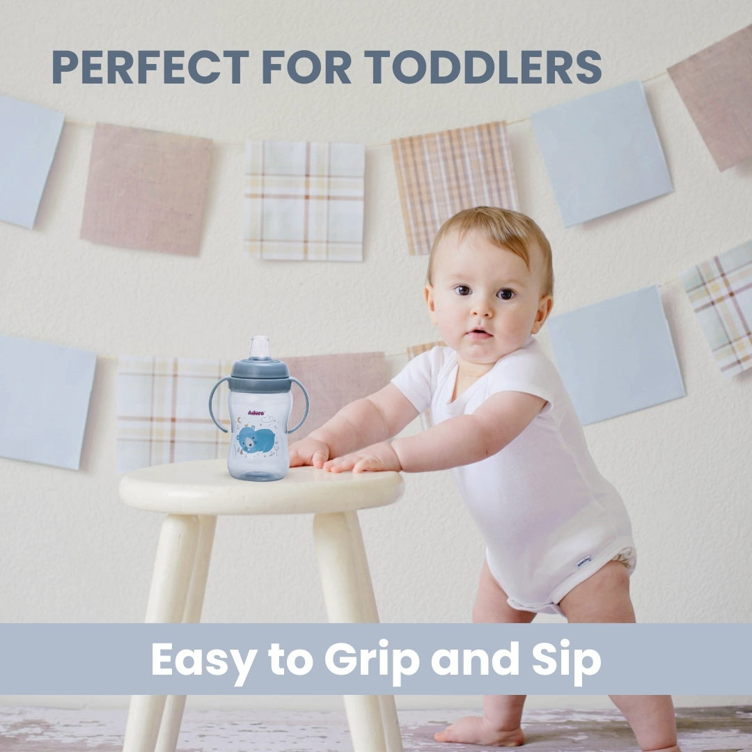 Adore ARRO Soft Spout Sipper with Dust Free Cap and Twin Handle 270ml - Blue