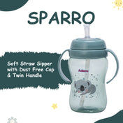 Adore SPARRO Soft Straw Sipper with Dust Free Cap and Twin Handle 270ml - Green