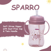 Adore SPARRO Soft Straw Sipper with Dust Free Cap and Twin Handle 270ml - Pink