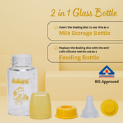 Adore Glaze Junior 2 Stage Borosilicate Glass Feeding Bottle 125ml- Yellow