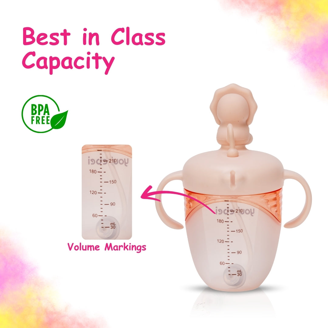 Adore Simbha- The Silicon Straw Sipper with Gravity Ball & Twin Handle 210ml Pink