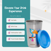 Adore Uno Printed Stainless Steel Tumbler with Spill Proof Lid 300 ml - Blue