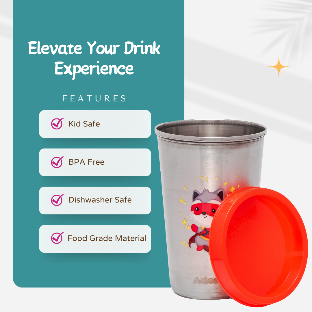 Adore Uno Printed Stainless Steel Tumbler with Spill Proof Lid 300 ml - Red