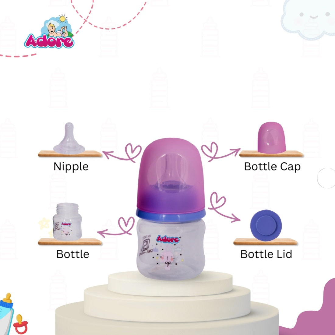 Adore England Narrow Neck Feeding Bottle 60ml - Pink