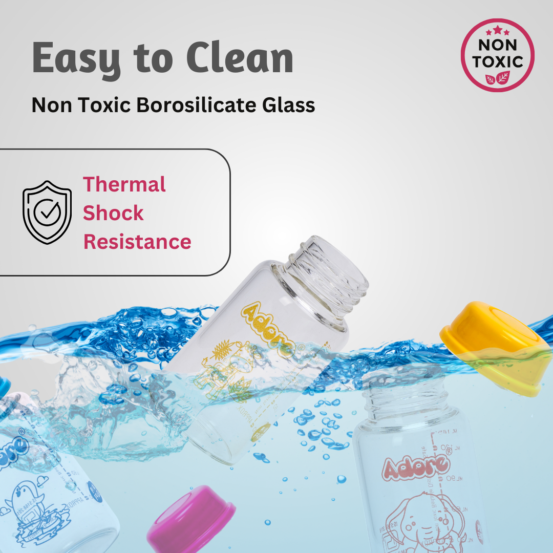 Adore IRIS Borosilicate Glass Milk Storage Bottle- Pack of 3- 125 ml Each