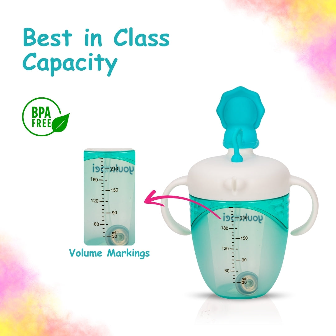 Adore Simbha- The Silicon Straw Sipper with Gravity Ball & Twin Handle 210ml Blue