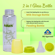 Adore Glaze Senior 2 Stage Glass Feeding Bottle with Anti- Colic Teat -250ml- Green