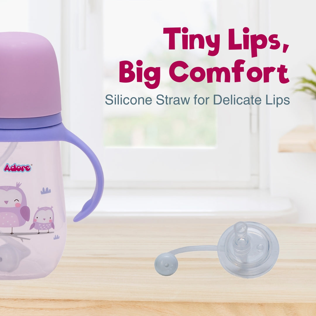 Adore Great Britain Wide Neck Straw Sipper with Gravity Ball and Twin Handle- 250ml Purple