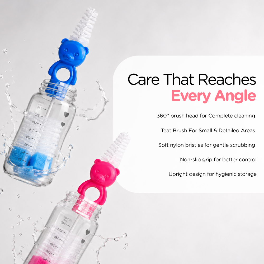 Adore Hola Bear 2 in 1 Bottle Cleaning Brush Kit- Pink
