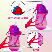 Adore Idaho Straw Sipper with Retractable Hood & Adjustable Shoulder Strap 300 ml - Pink