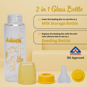 Adore Glaze Senior 2 Stage Glass Feeding Bottle with Anti- Colic Teat -250ml- Yellow