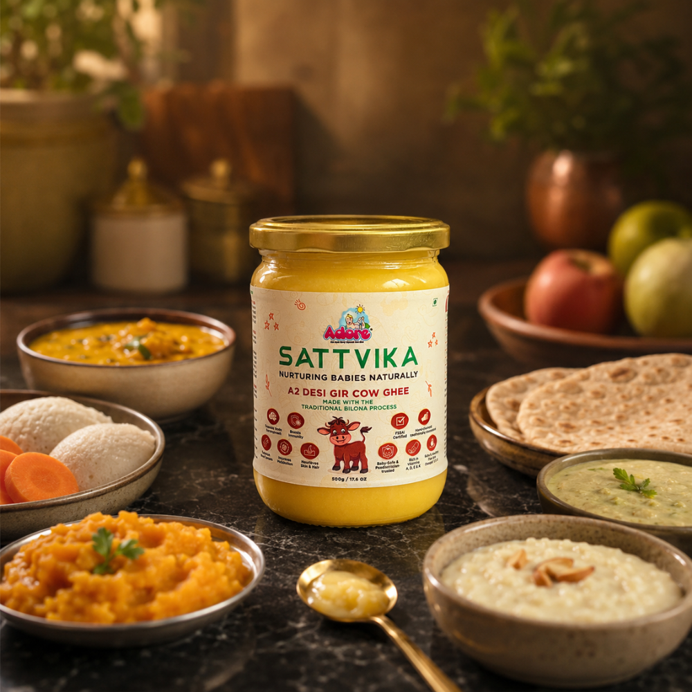 Adore Sattvika A2 Desi Cow Ghee for Babies | Traditional Bilona Process | Pure & Natural | 500g