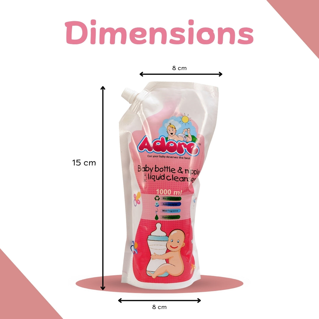 Adore Baby Bottle, Nipple & Vegetable Liquid Cleanser 1000ml- Refill Pack