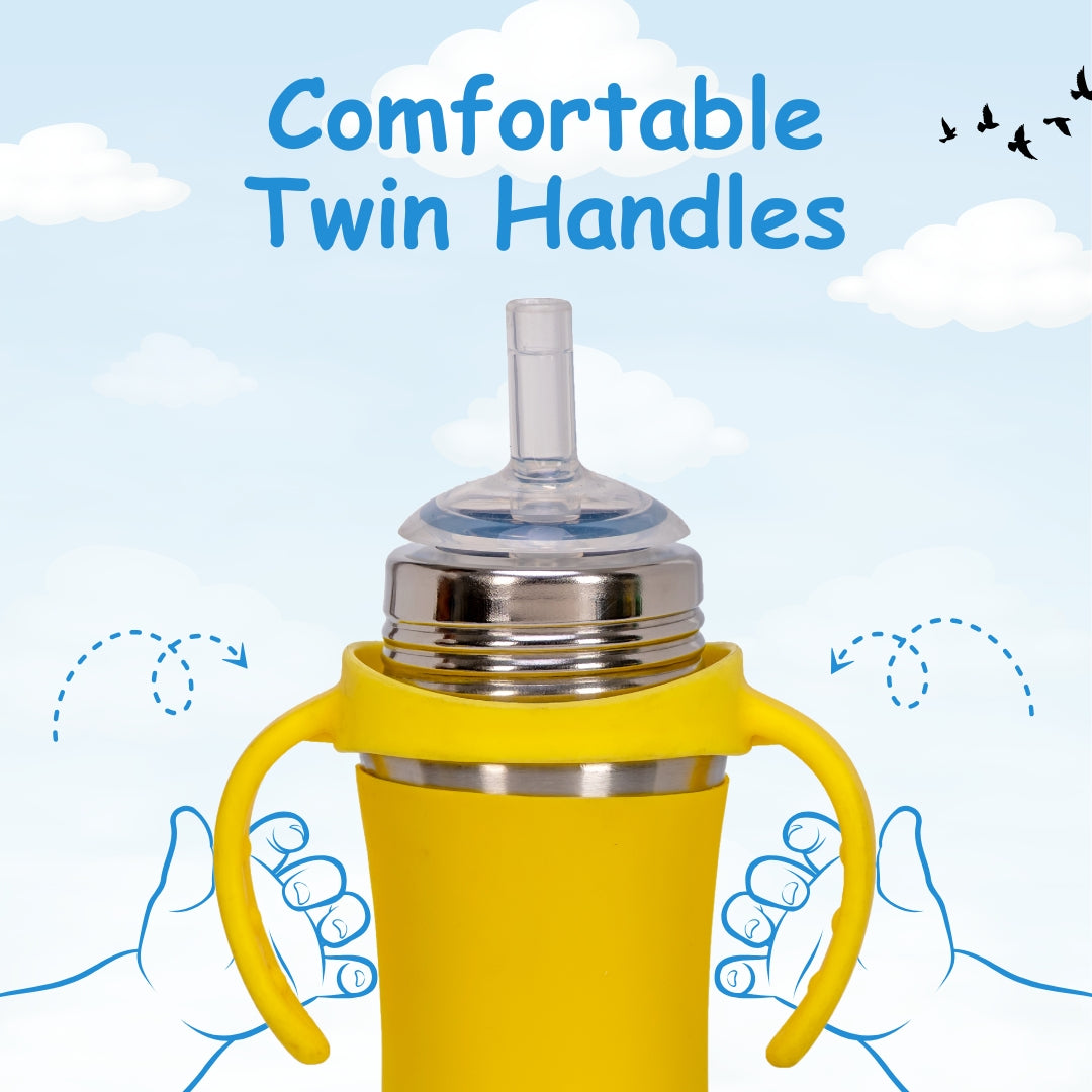 Adore Soi! The Wideneck Silicon Straw with Gravity Ball stainless steel sipper with Sleeve- 250ml Yellow